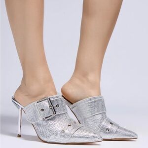 AZALEA WANG Silver Rhinestone Pump High Heels